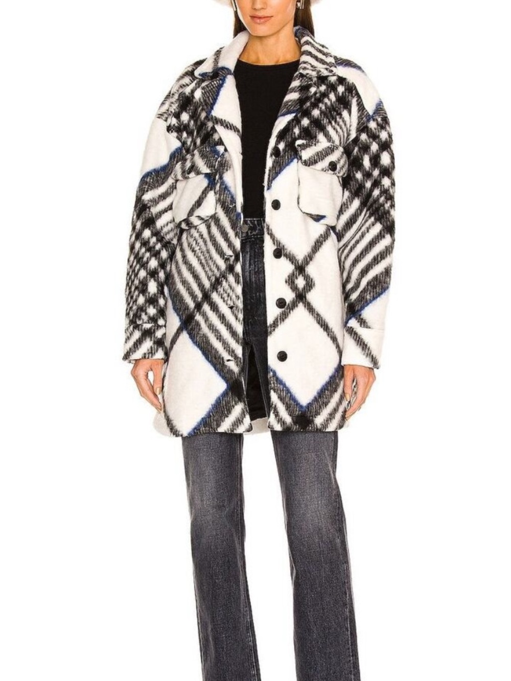 Anine Bing Oakley Cream Tartan Plaid Button Up Oversized Jacket Coat Size Medium